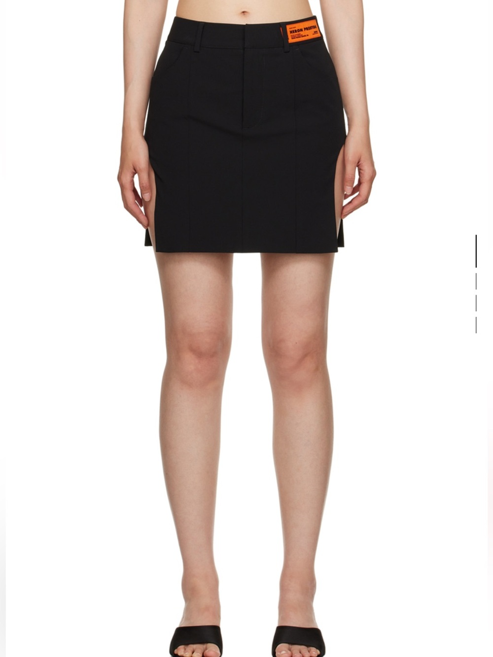 Heron Preston Black Mini Skirt with Orange Patch
